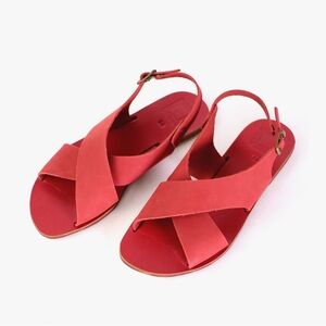 Dots Red Sandals with Crisscross Straps
